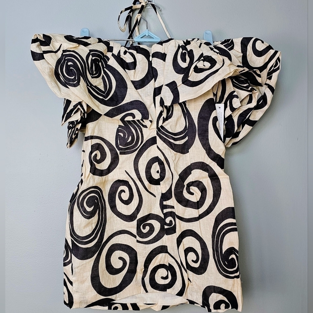 The Wolf Gang Mirador Linen Mini Dress, Vintage Black & Ivory Pattern, Xs — image 5 of 8